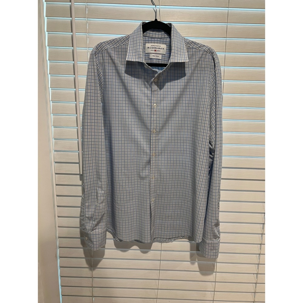 Mizzen + Main‎ Leeward Collection Blue Checkered Trim Fit Long Sleeve Shirt